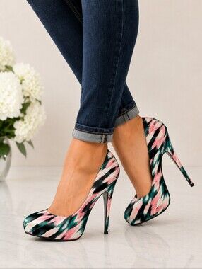 Vixen Size 6.5 Multicolor Platform Stiletto Pumps Pink Teal Black